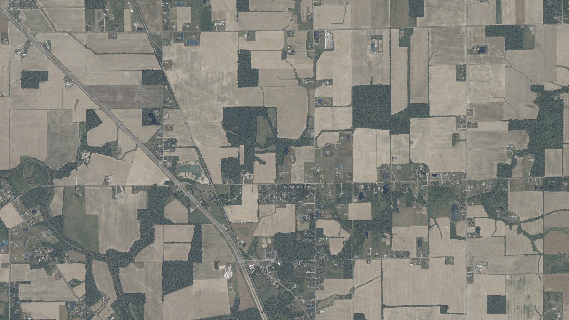 Aerial view of land around Root, Indiana