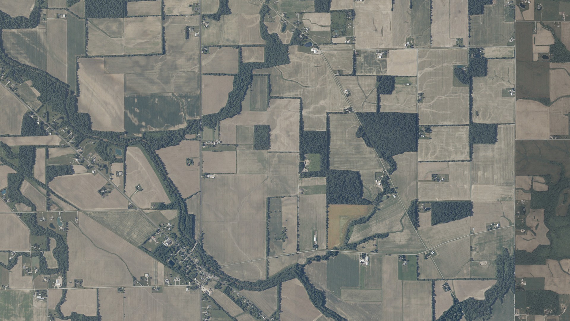 Aerial view of land around St. Marys, Indiana