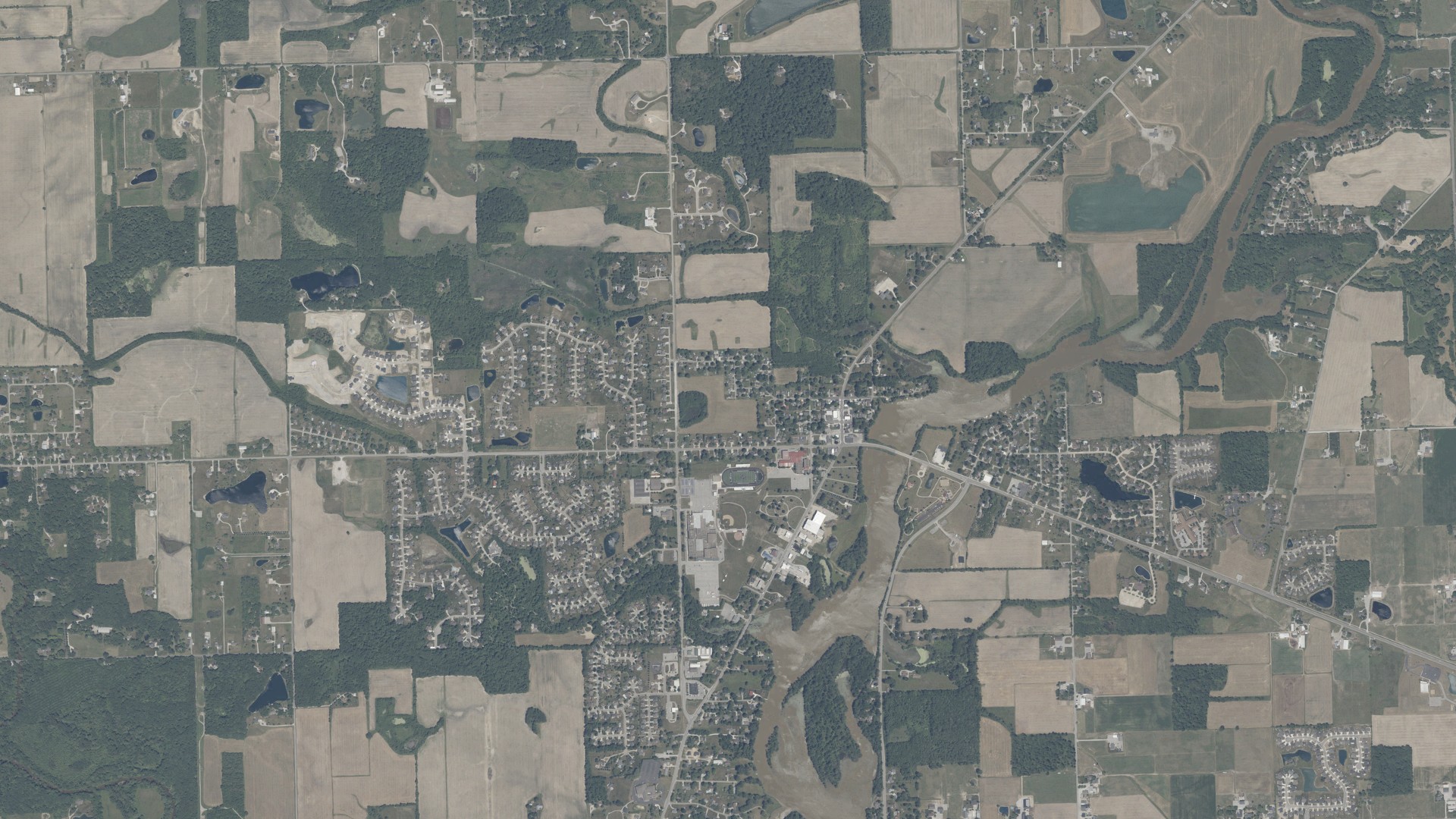 Aerial view of land around Cedar Creek, Indiana