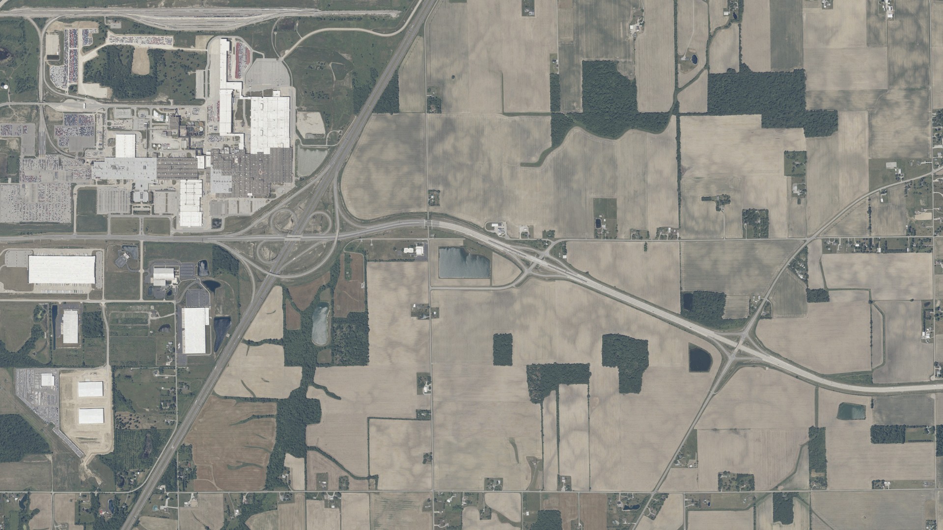 Aerial view of land around Lafayette, Indiana