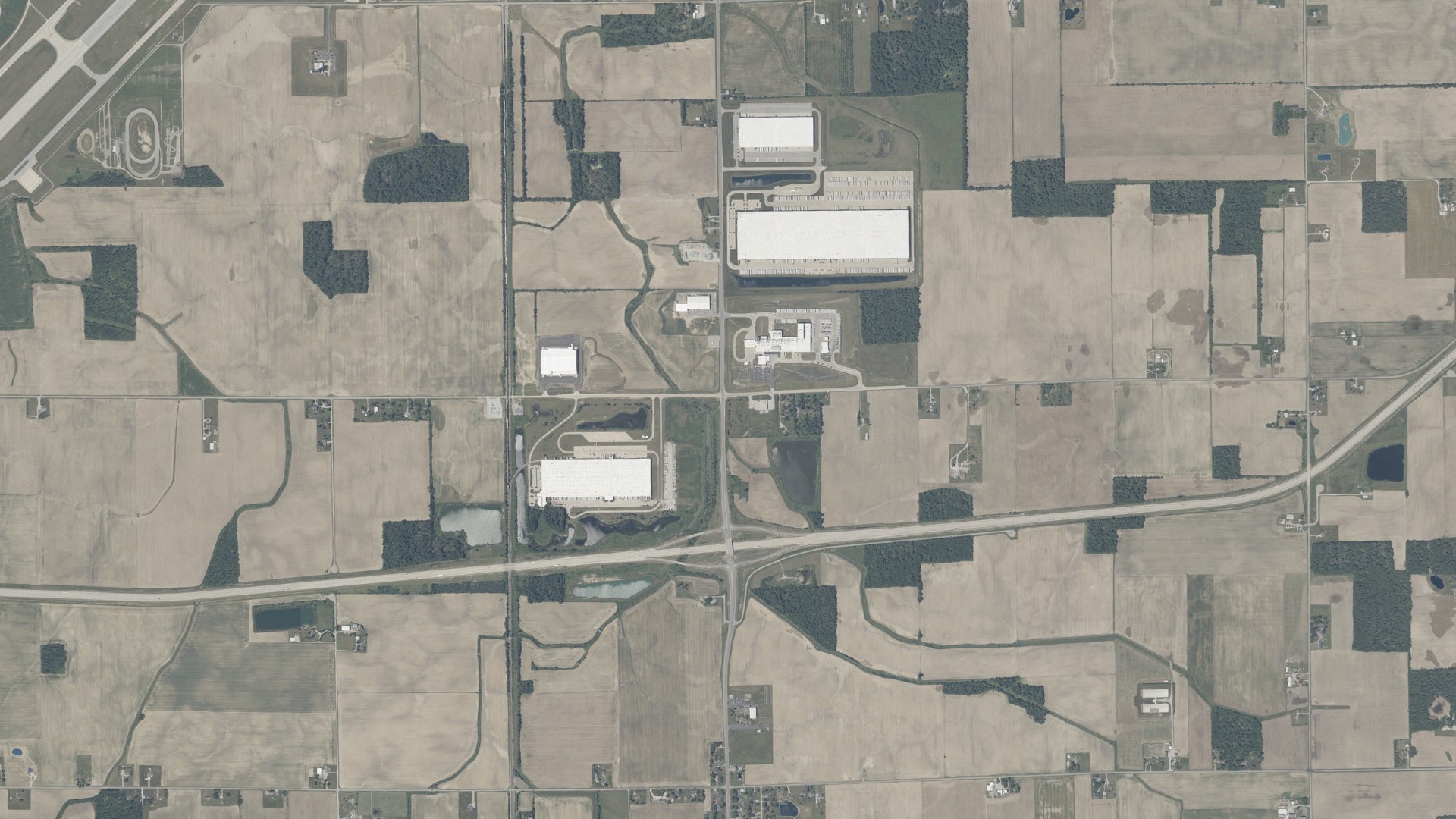 Aerial view of land around Pleasant, Indiana
