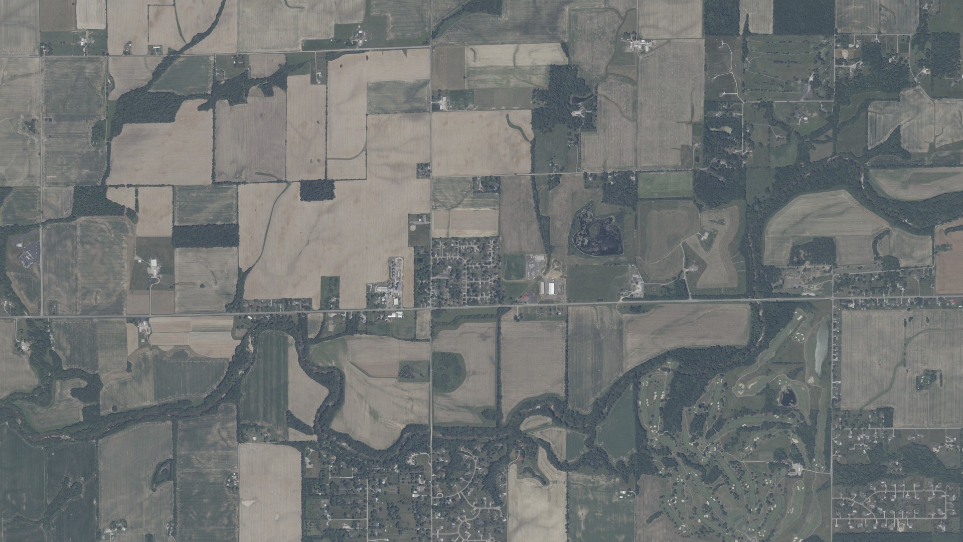 Aerial view of land around Clay, Indiana