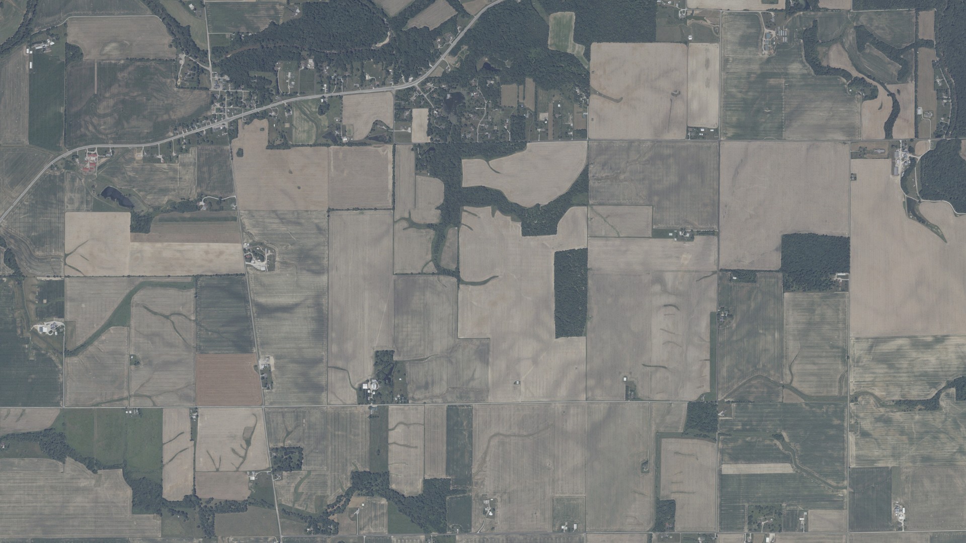 Aerial view of land around Clifty, Indiana