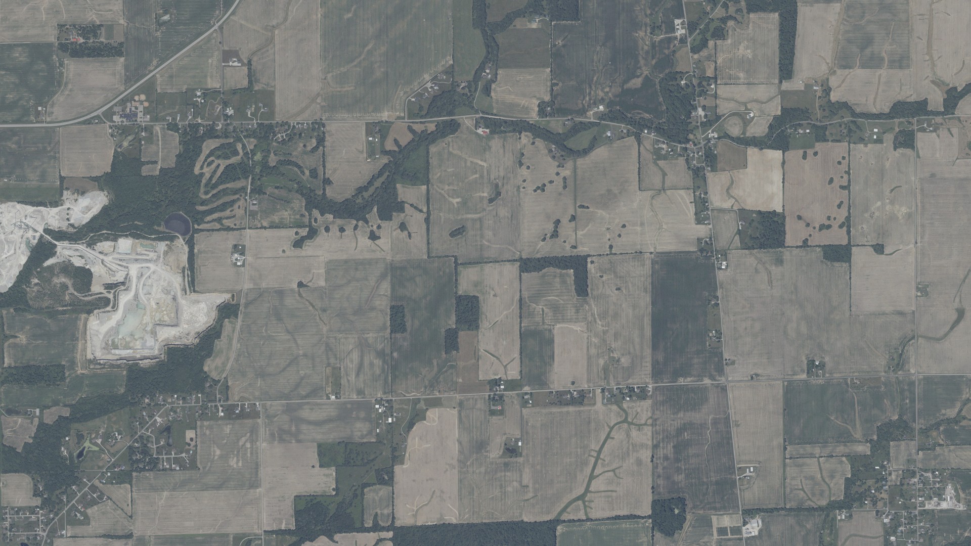 Aerial view of land around Rock Creek, Indiana