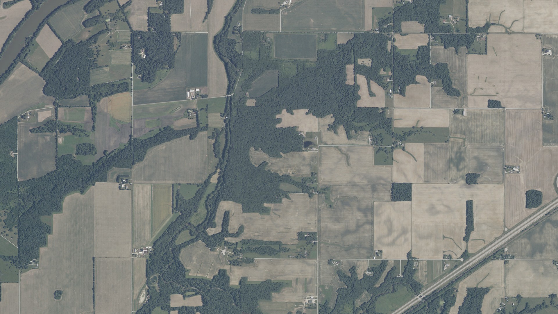 Aerial view of land around Rock Creek, Indiana