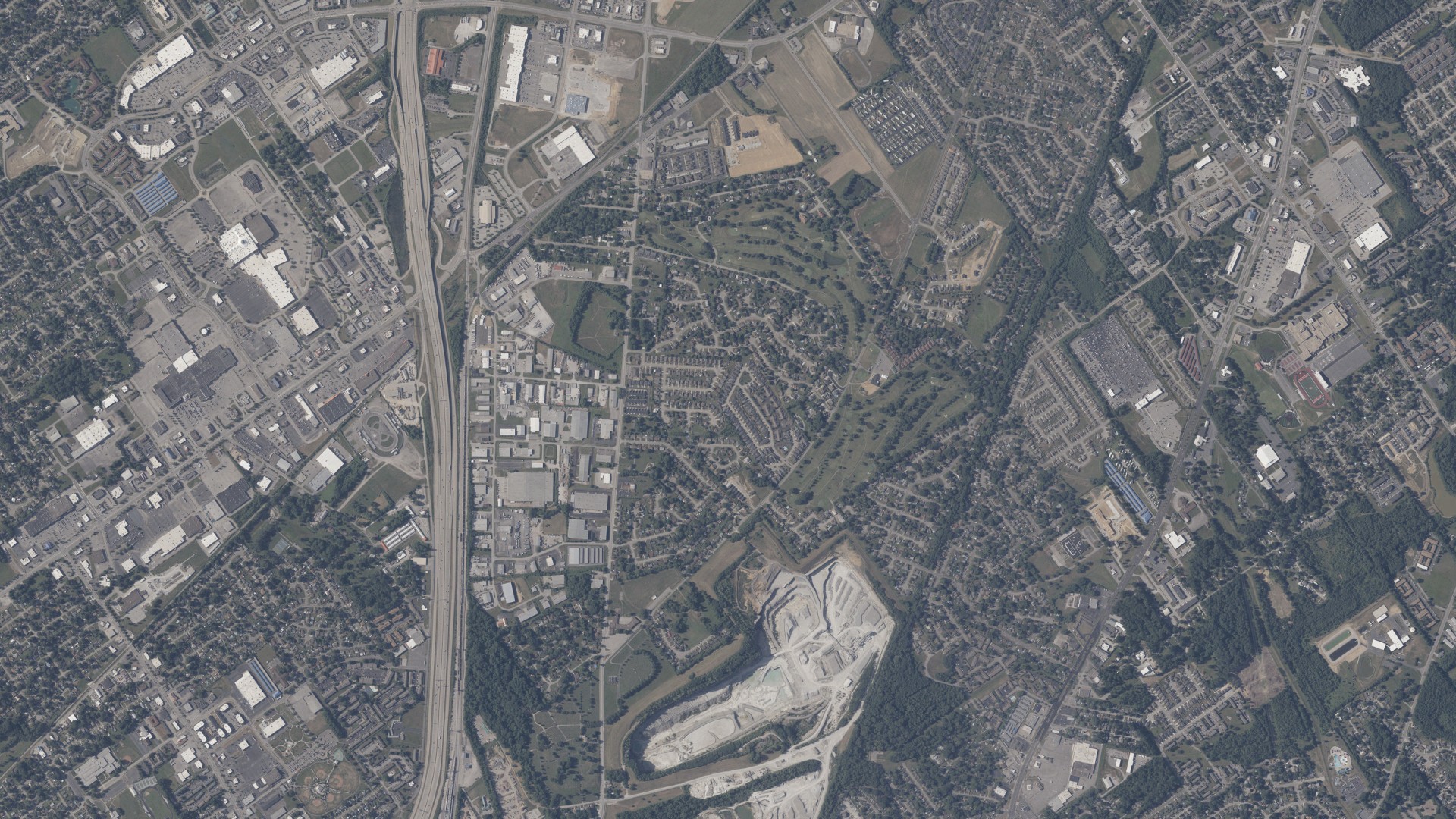 Aerial view of land around Jeffersonville, Indiana