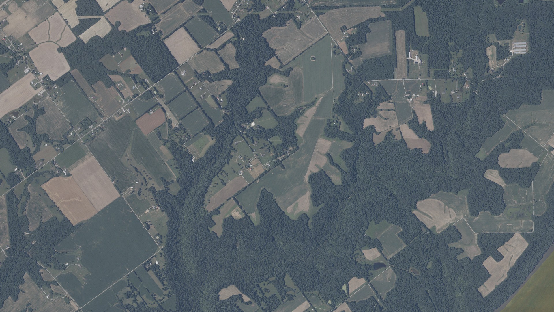 Aerial view of land around Owen, Indiana