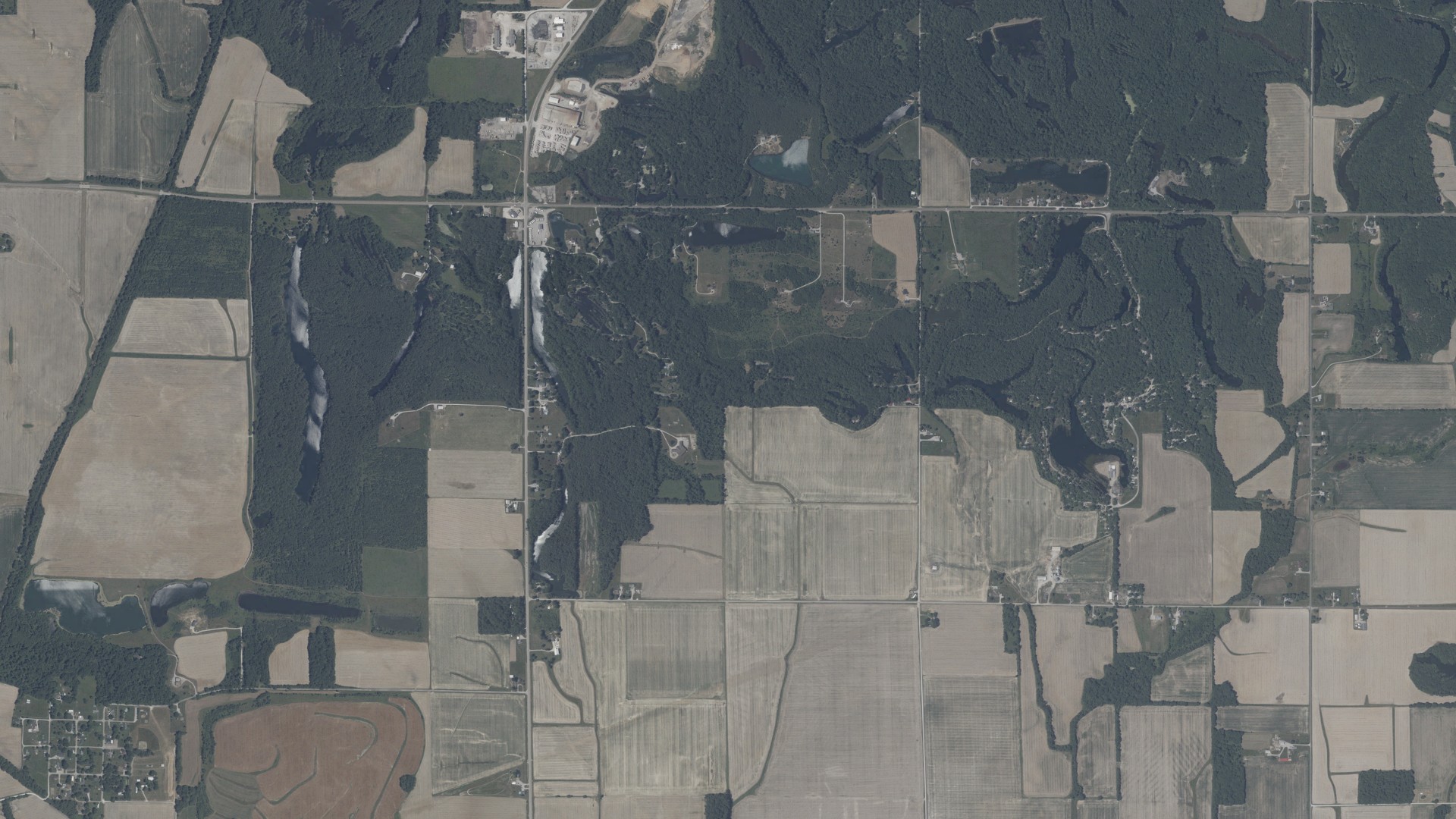 Aerial view of land around Sugar Ridge, Indiana