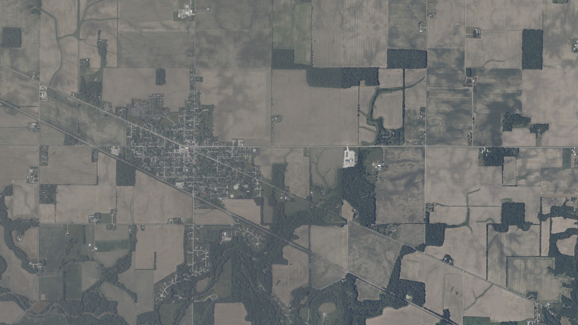 Aerial view of land around Madison, Indiana