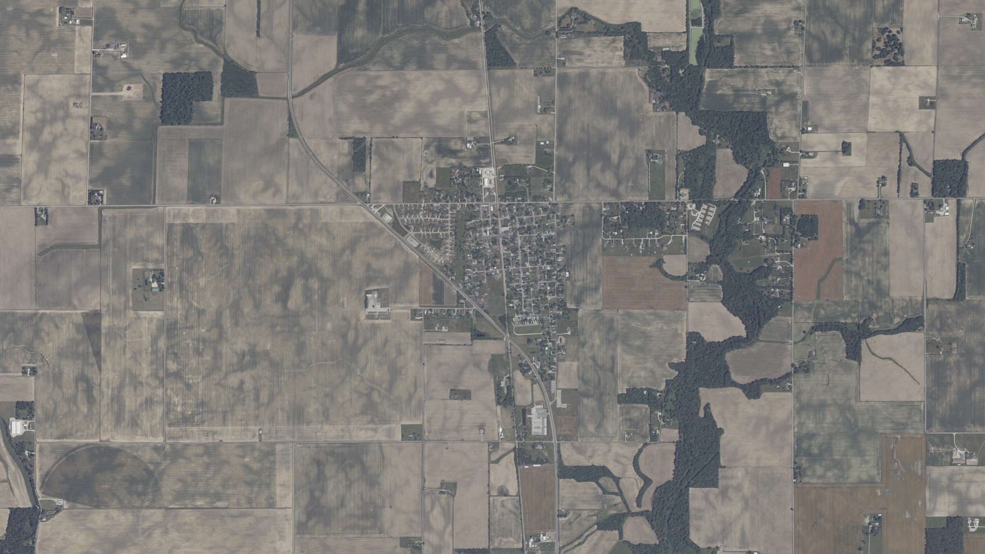 Natural-color aerial photograph of land around Atlanta, Indiana