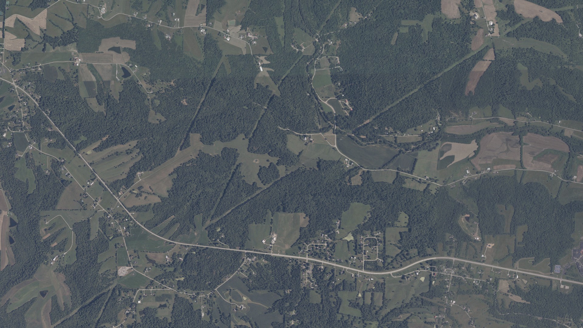 Aerial view of land around Hogan, Indiana