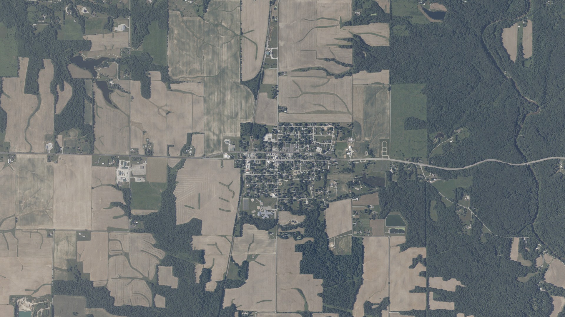 Aerial view of land around Bainbridge, Indiana