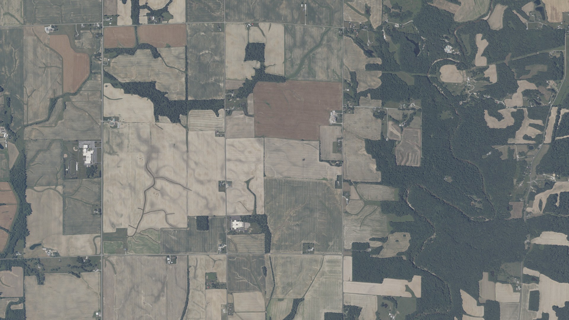 Aerial view of land around Sandcreek, Indiana