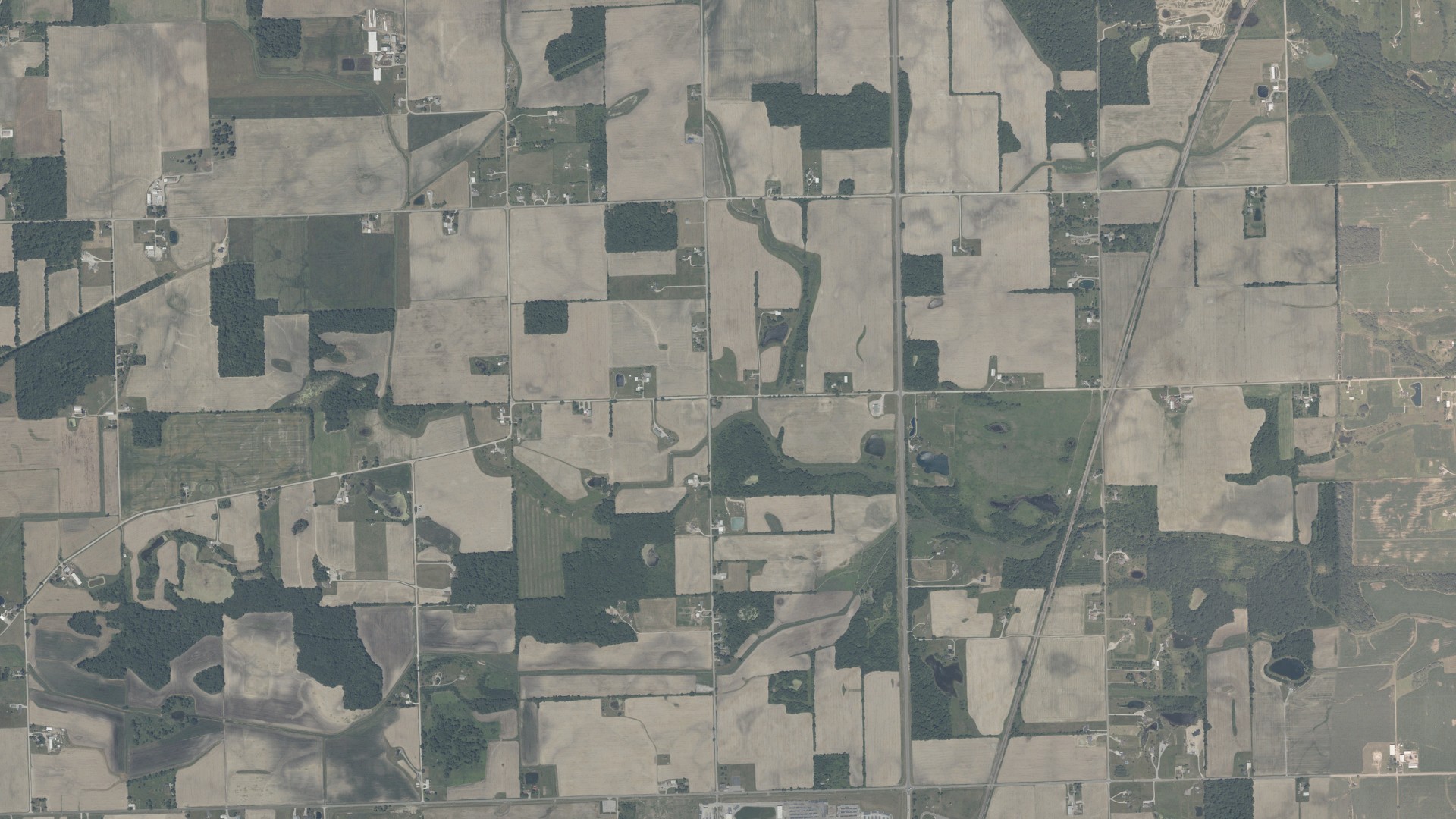 Aerial view of land around Wilmington, Indiana