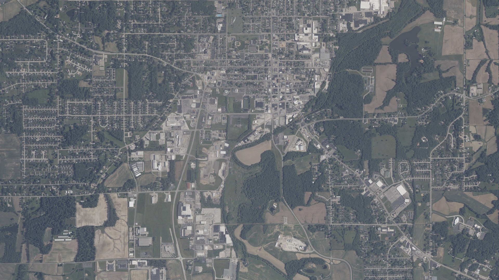 Aerial view of land around Bainbridge, Indiana