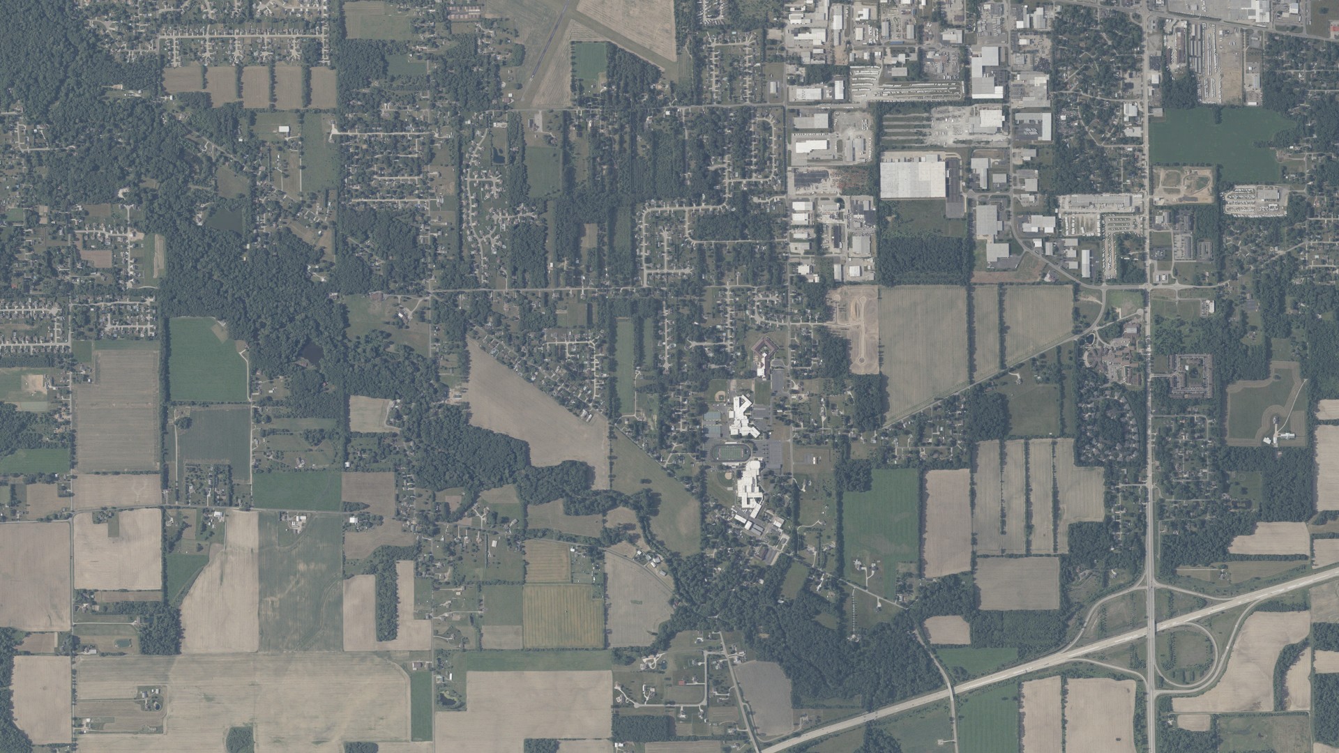 Aerial view of land around Baugo, Indiana