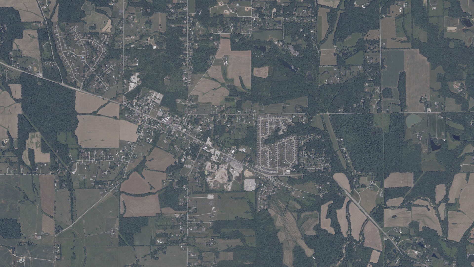 Aerial view of land around Greenville, Indiana
