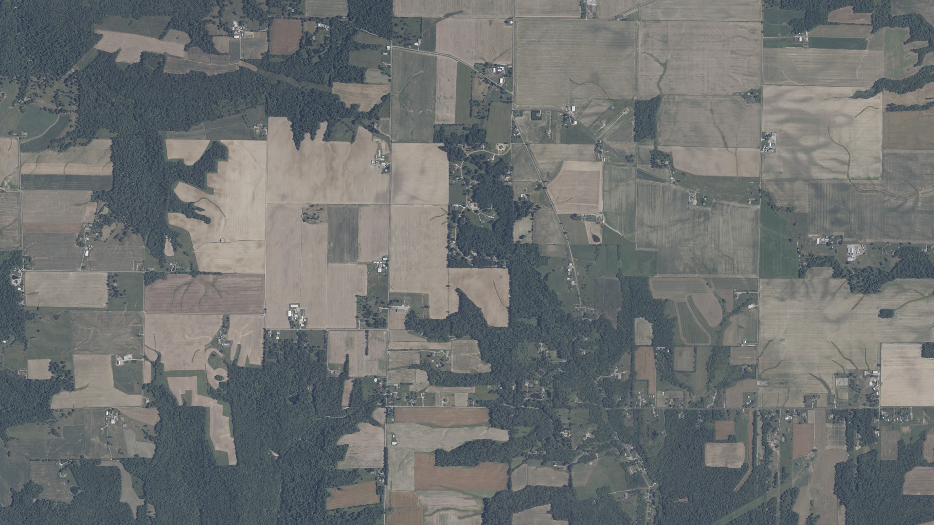 Aerial view of land around Whitewater, Indiana