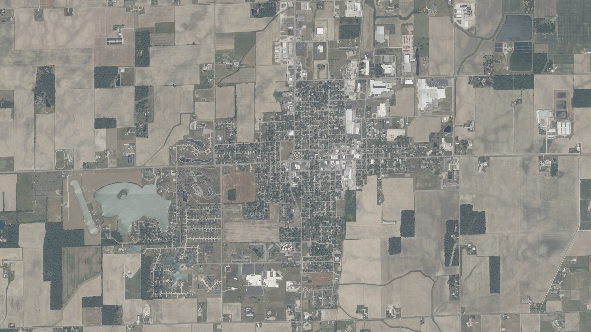 Natural-color aerial photograph of land around Berne, Indiana