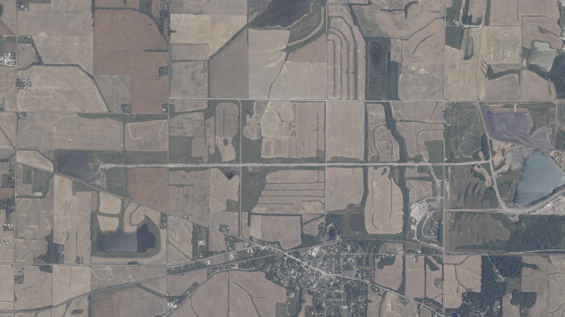 Aerial view of land around Center, Indiana
