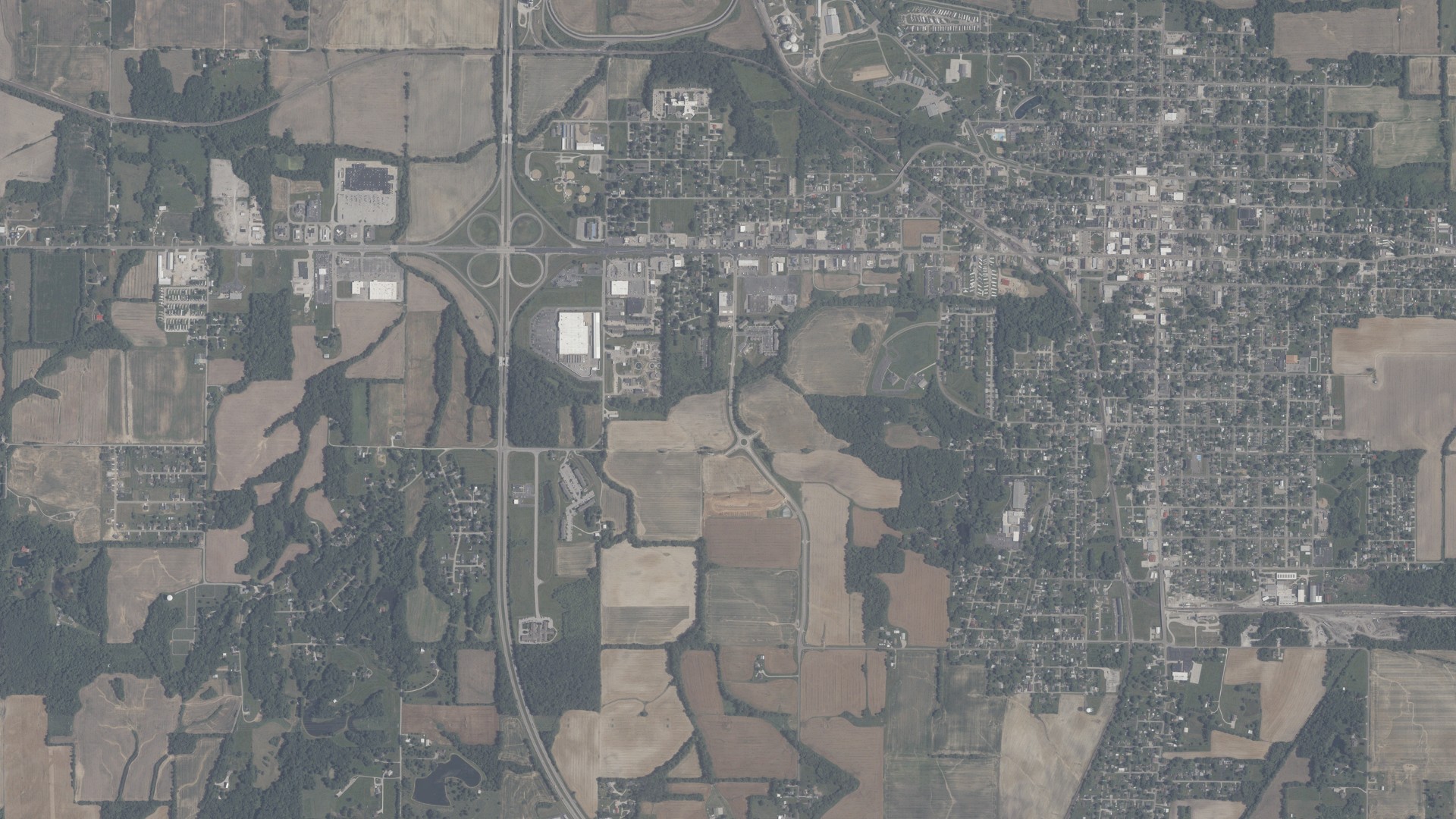 Aerial view of land around Patoka, Indiana