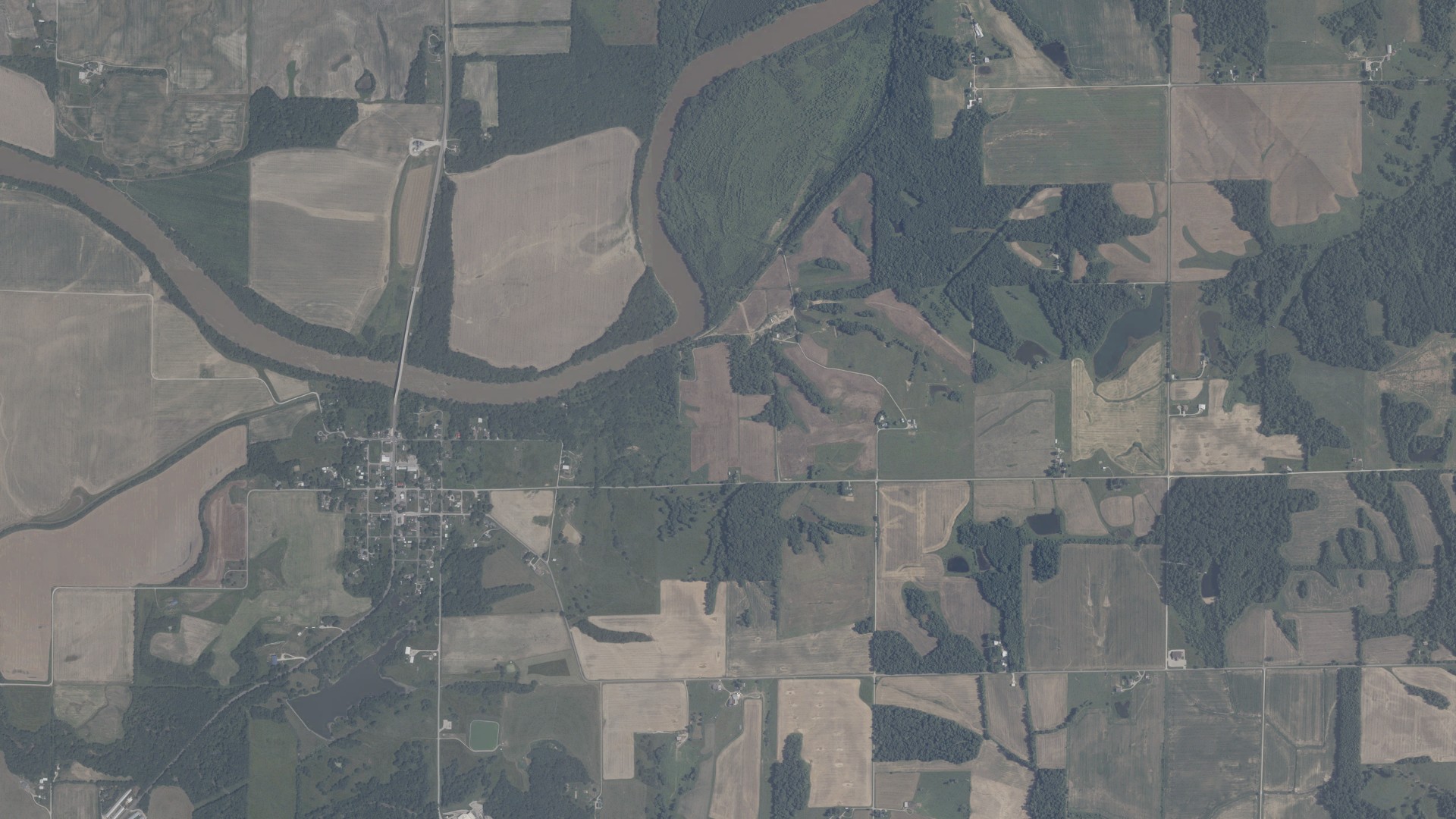 Aerial view of land around Cass, Indiana