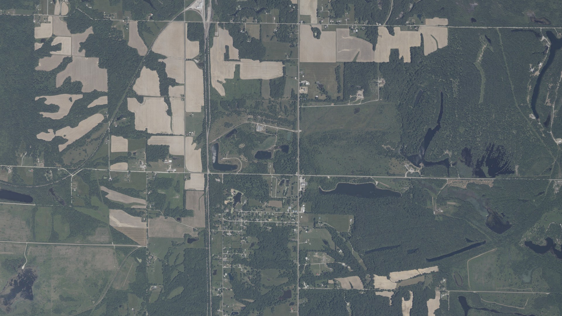 Aerial view of land around Wright, Indiana