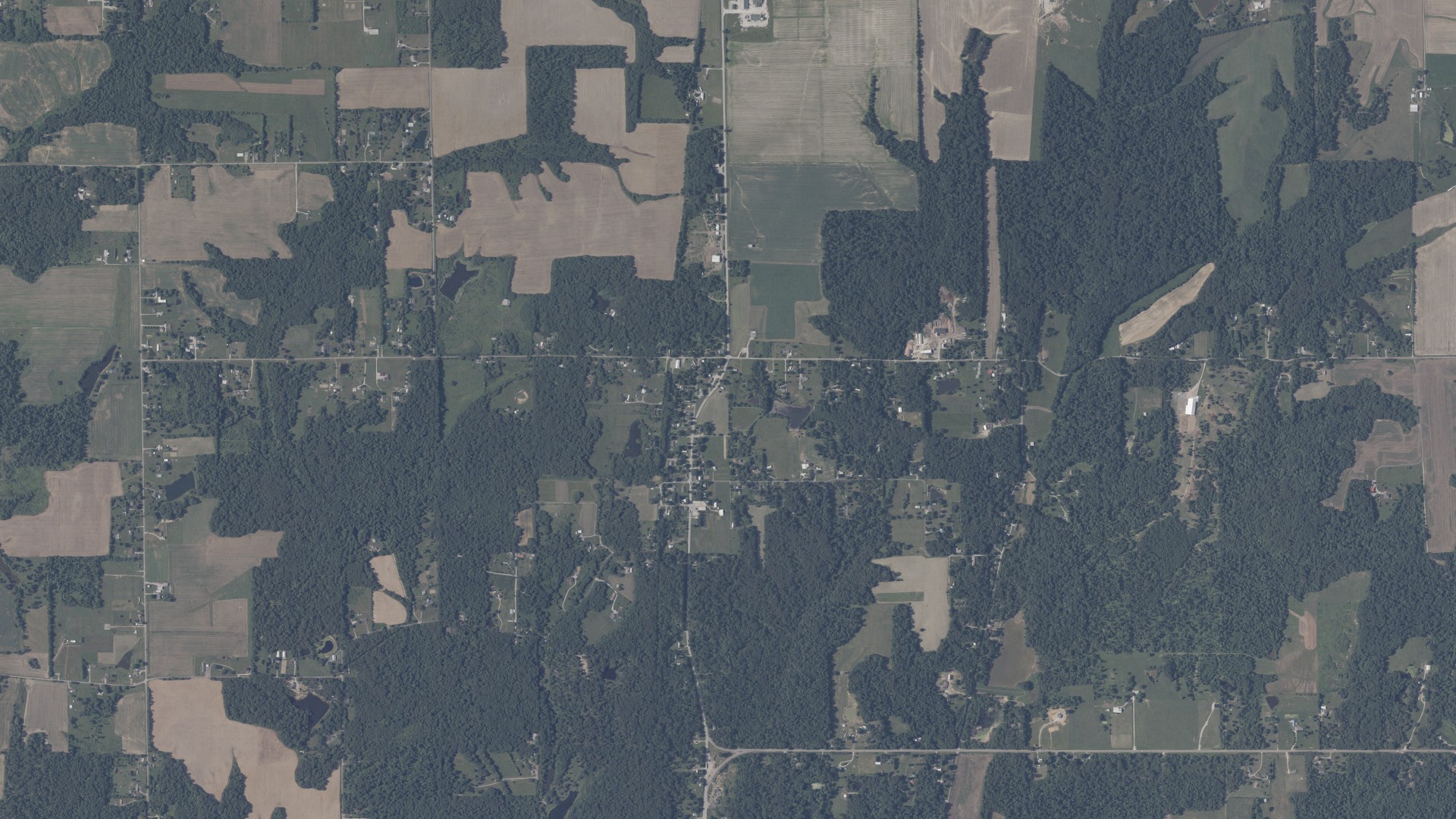 Natural-color aerial photograph of land around Blocher, Indiana