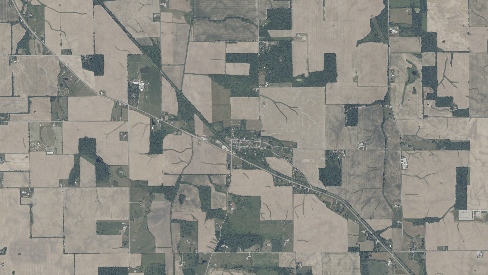 Natural-color aerial photograph of land around Blountsville, Indiana
