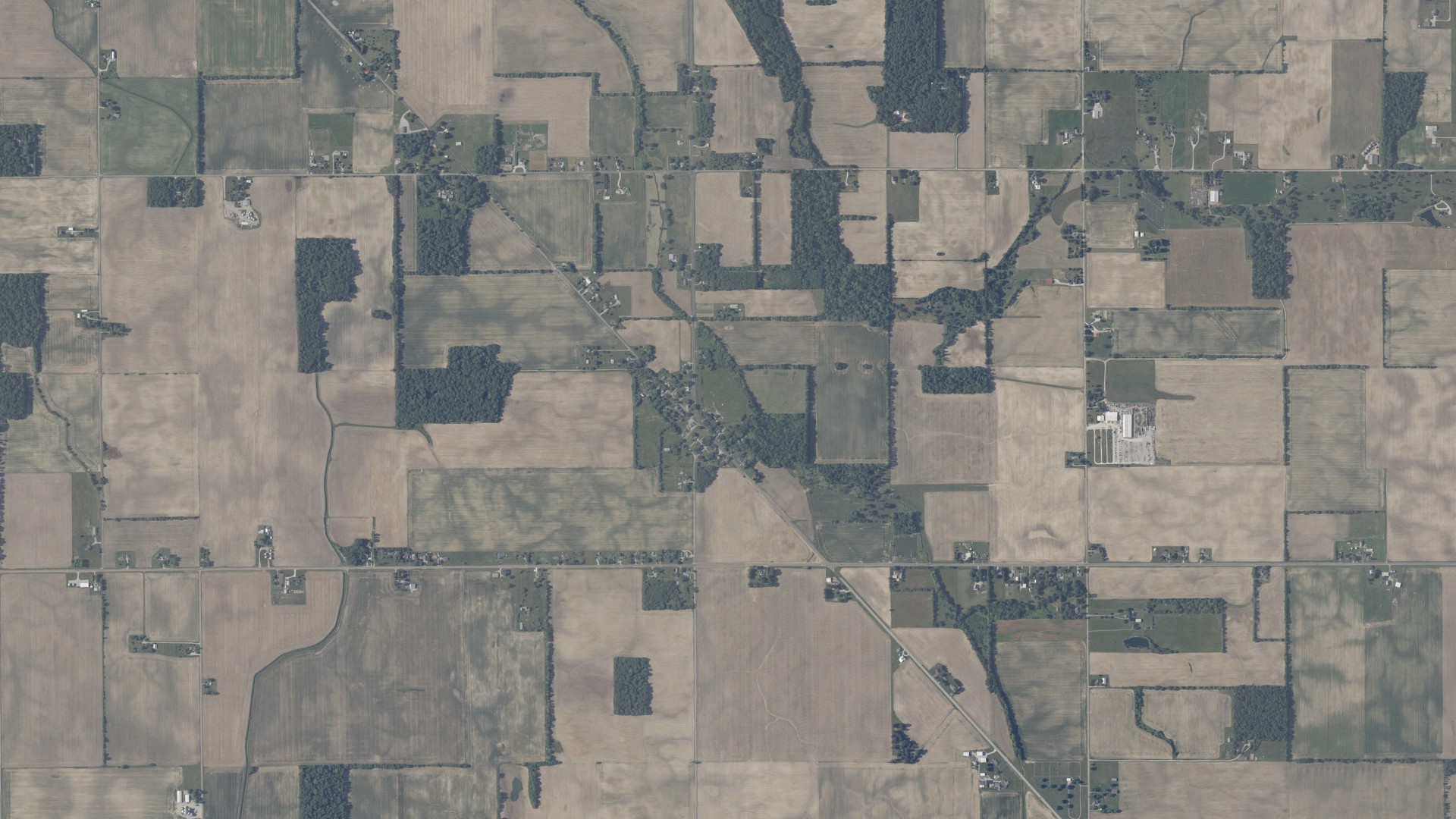Natural-color aerial photograph of land around Brown, Indiana