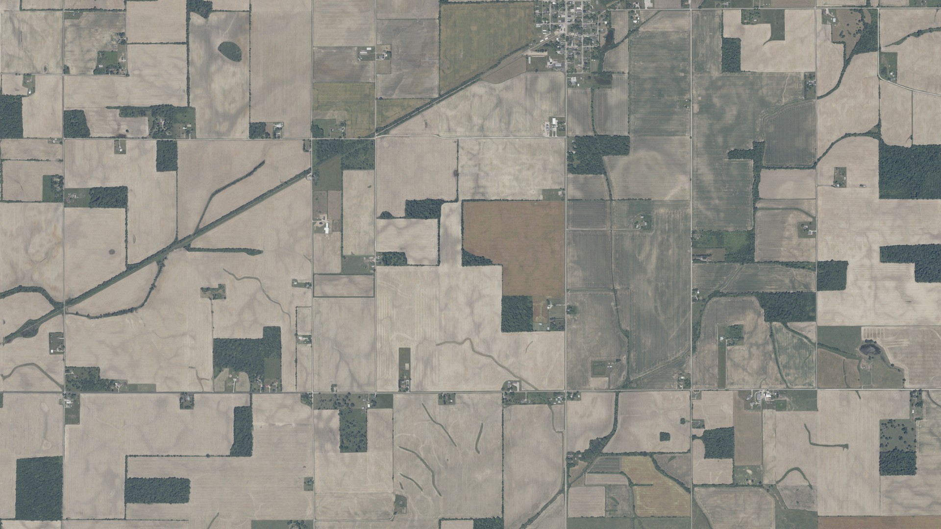 Aerial view of land around Blue River, Indiana