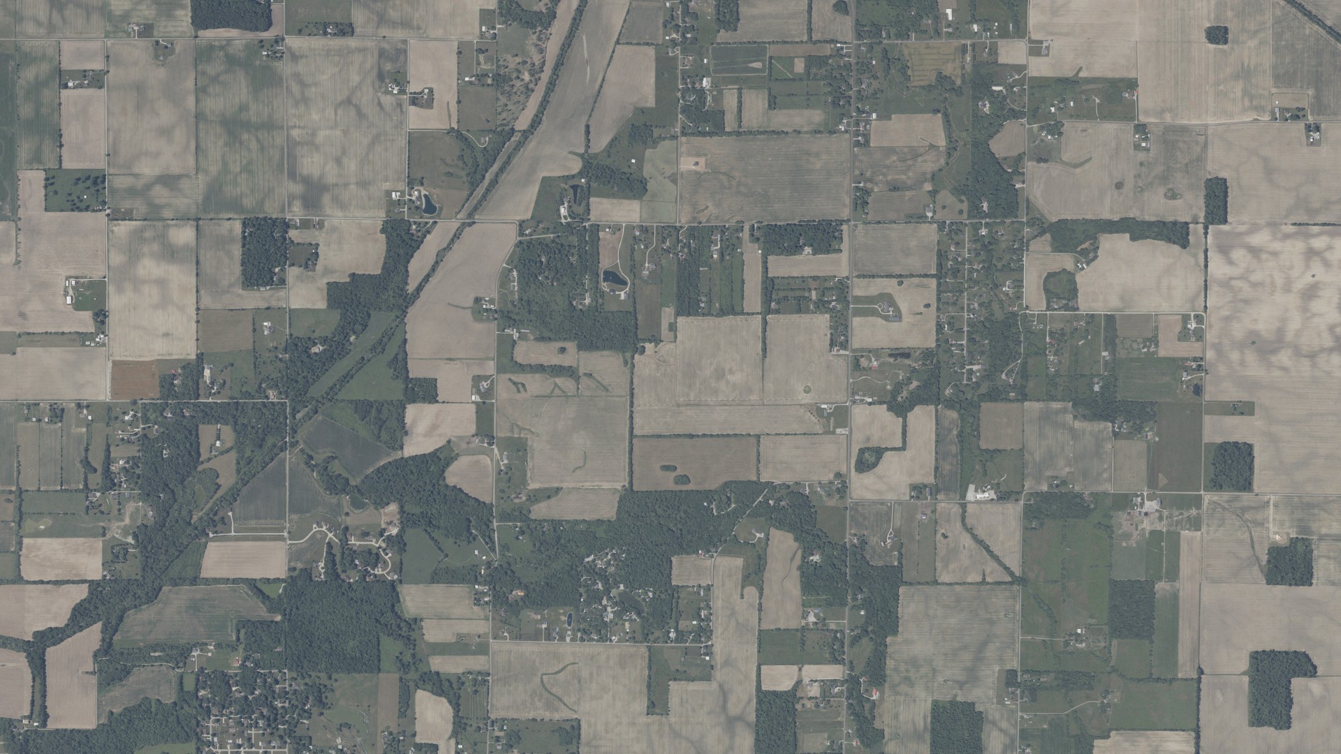 Aerial view of land around Fall Creek, Indiana