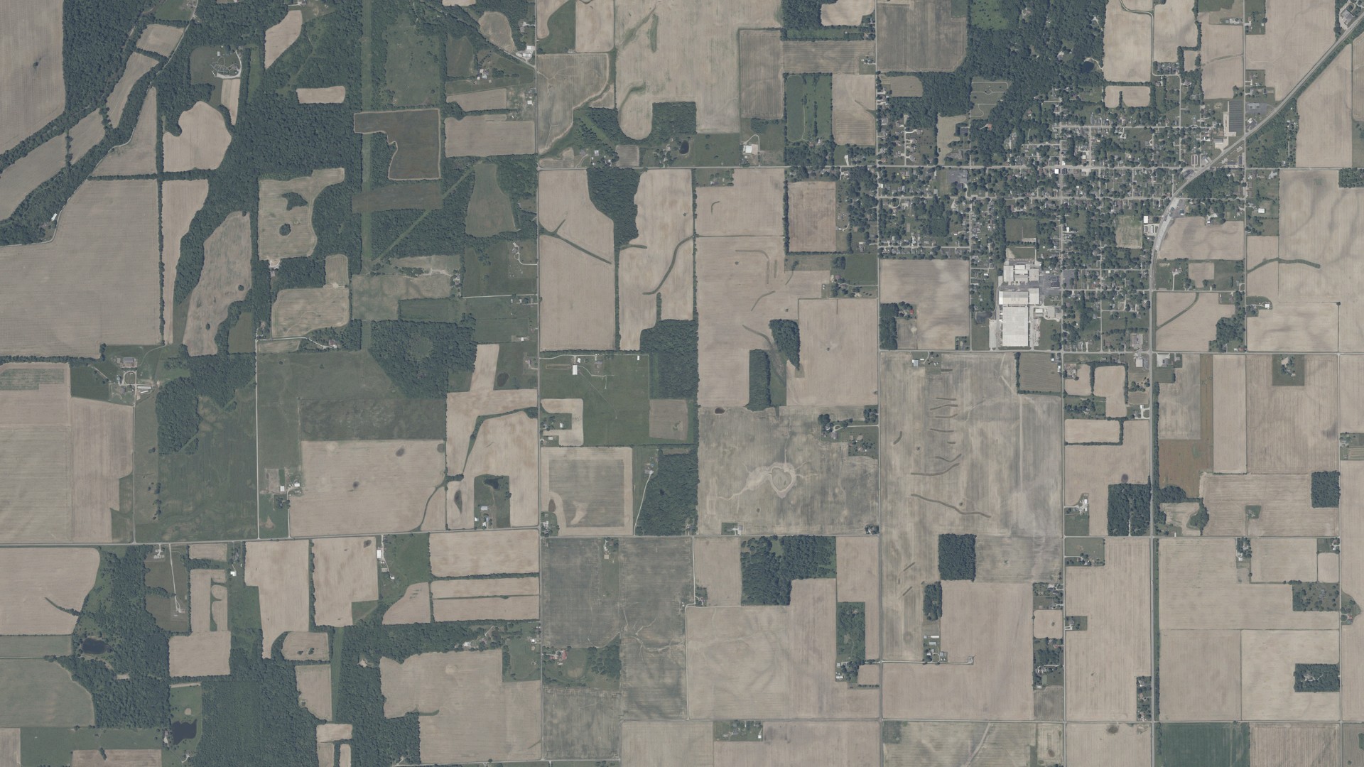 Aerial view of land around Spiceland, Indiana
