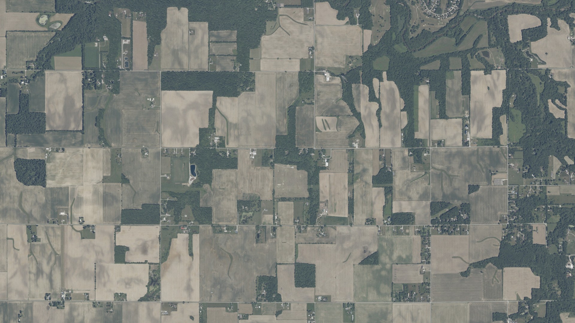 Aerial view of land around Monroe, Indiana