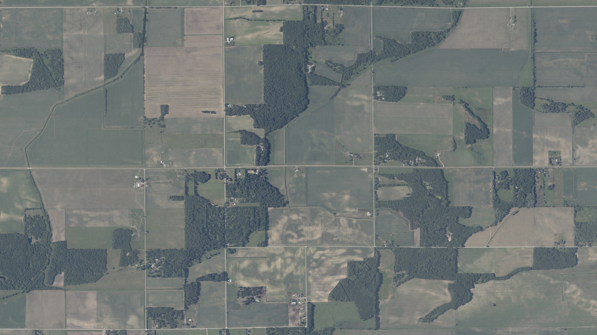 Aerial view of land around Milroy, Indiana