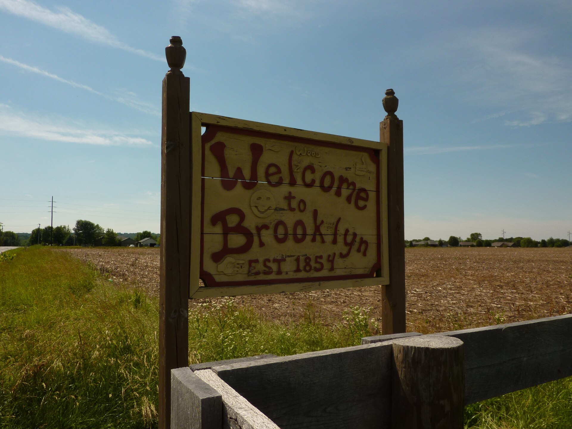 Brooklyn, Morgan County, Indiana. Sign at the eastern end of the village.