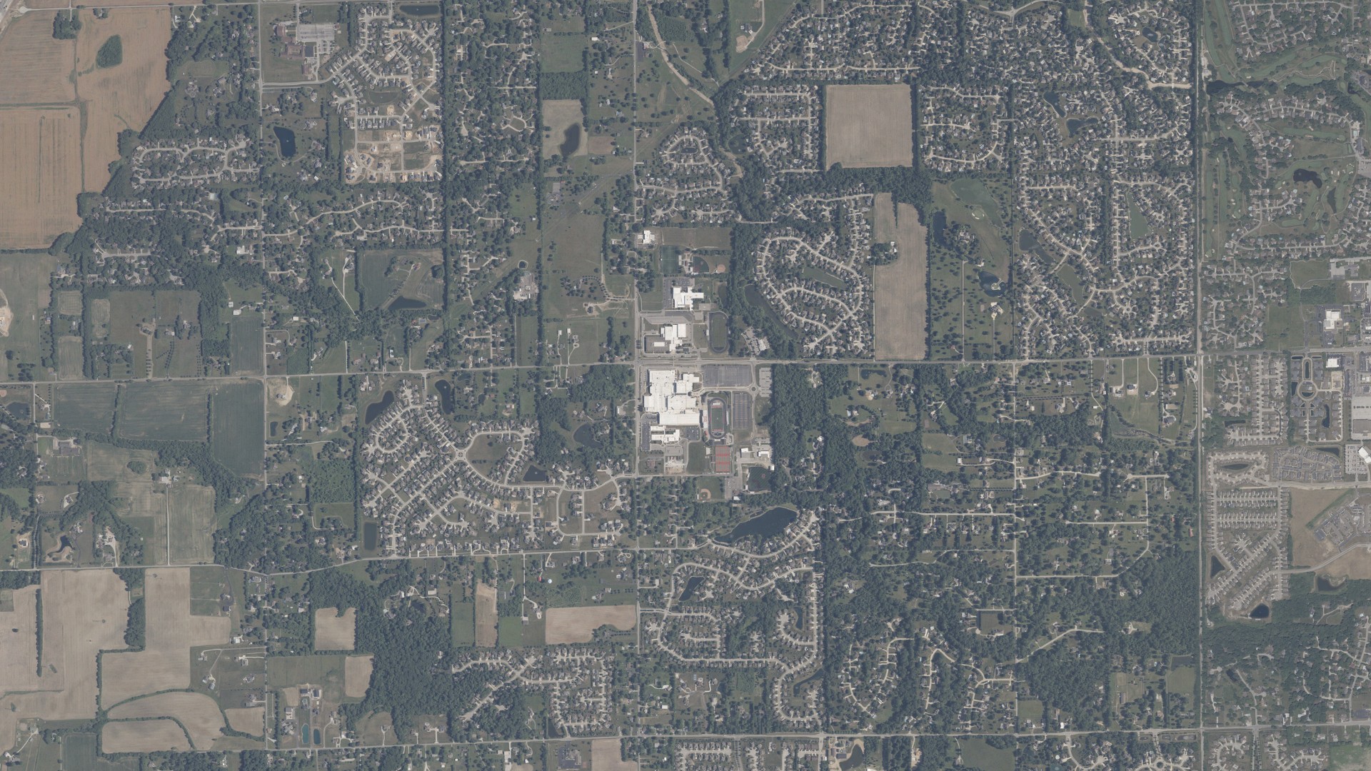 Aerial view of land around White River, Indiana