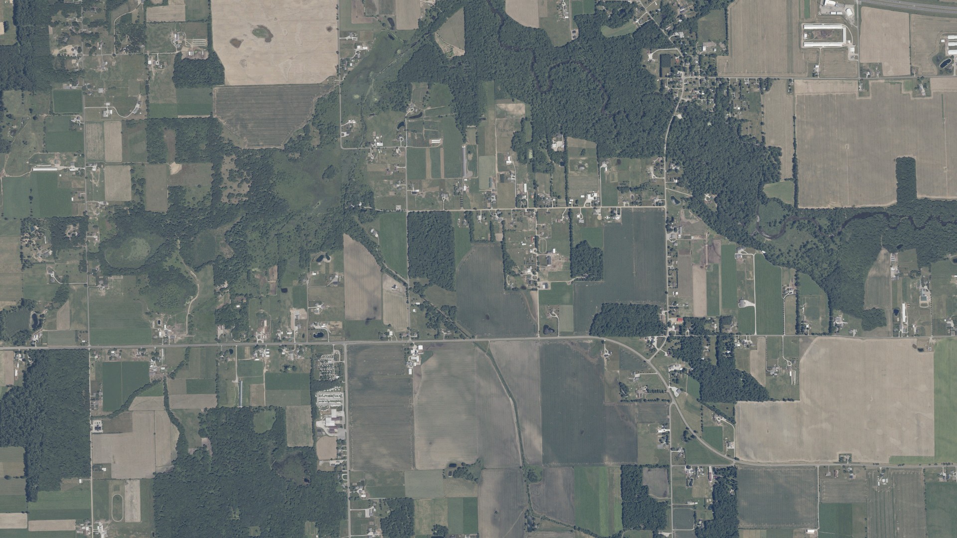 Aerial view of land around Van Buren, Indiana
