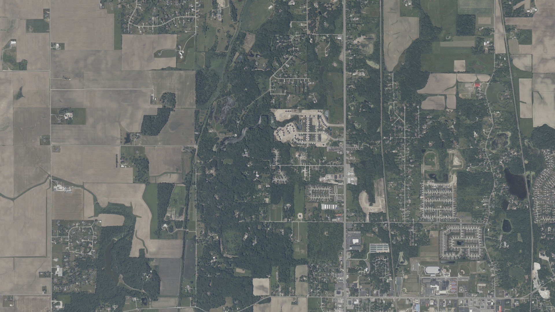Aerial view of land around Hanover, Indiana