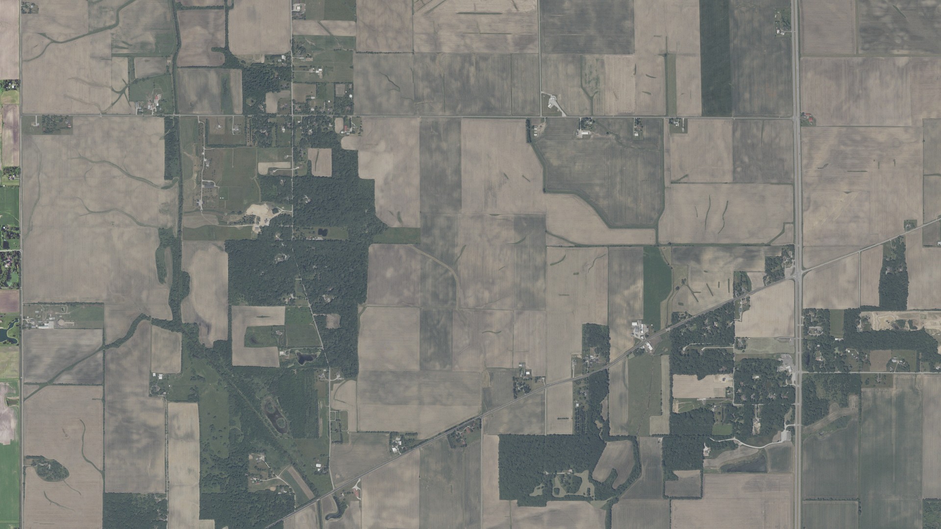 Natural-color aerial photograph of land around West Creek, Indiana
