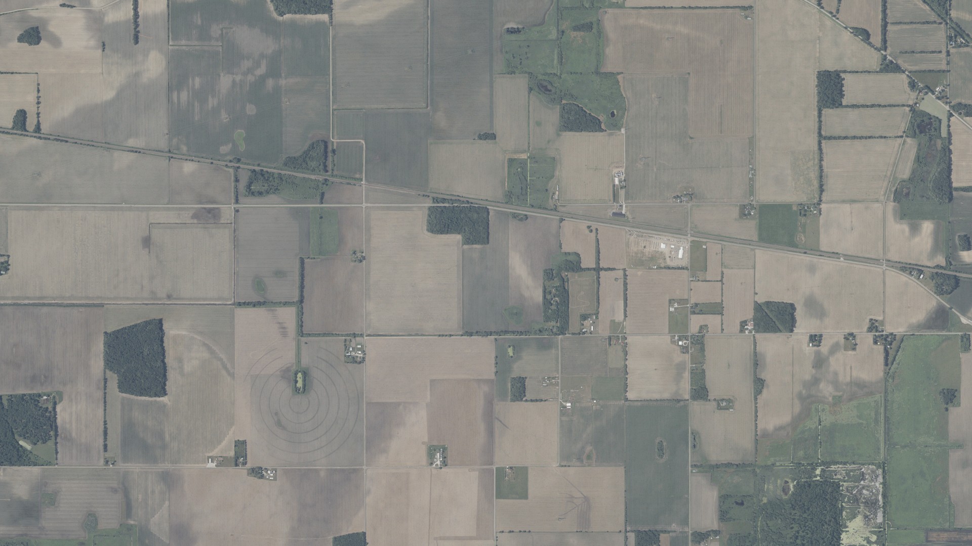 Aerial view of land around Johnson, Indiana