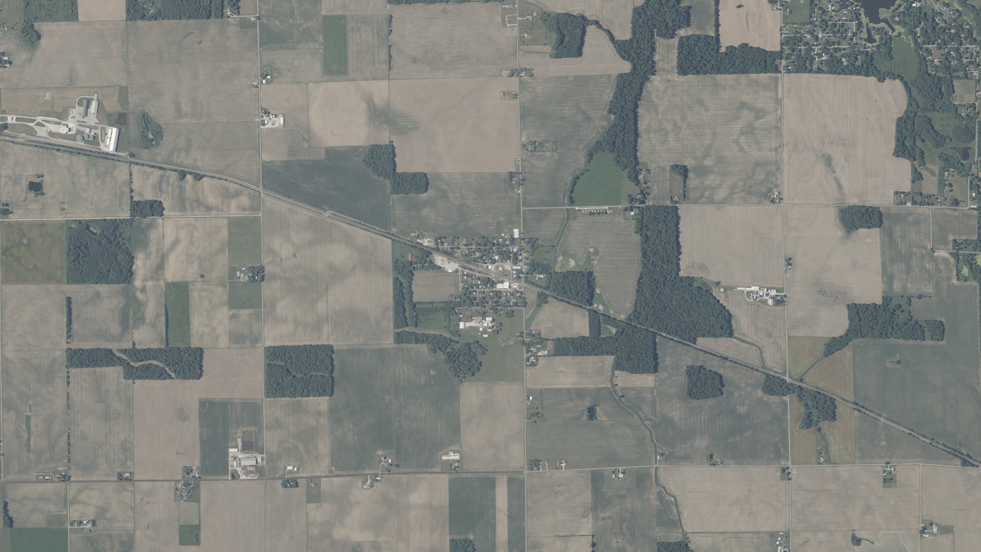 Natural-color aerial photograph of land around Burket, Indiana