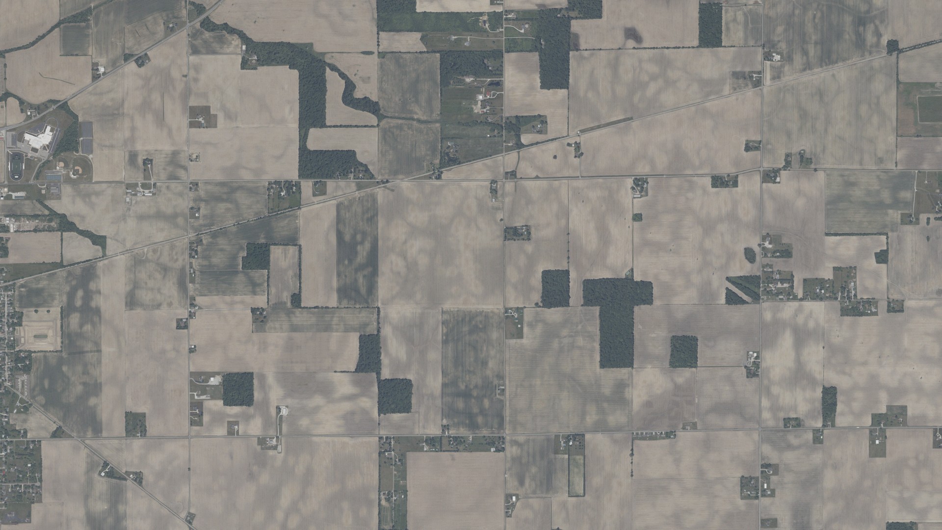 Aerial view of land around Stony Creek, Indiana