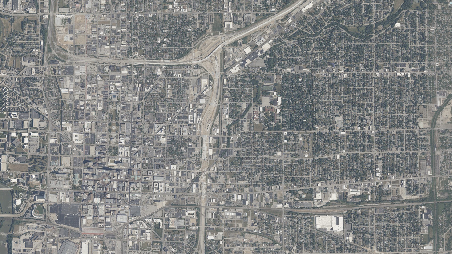 Aerial view of land around Center, Indiana