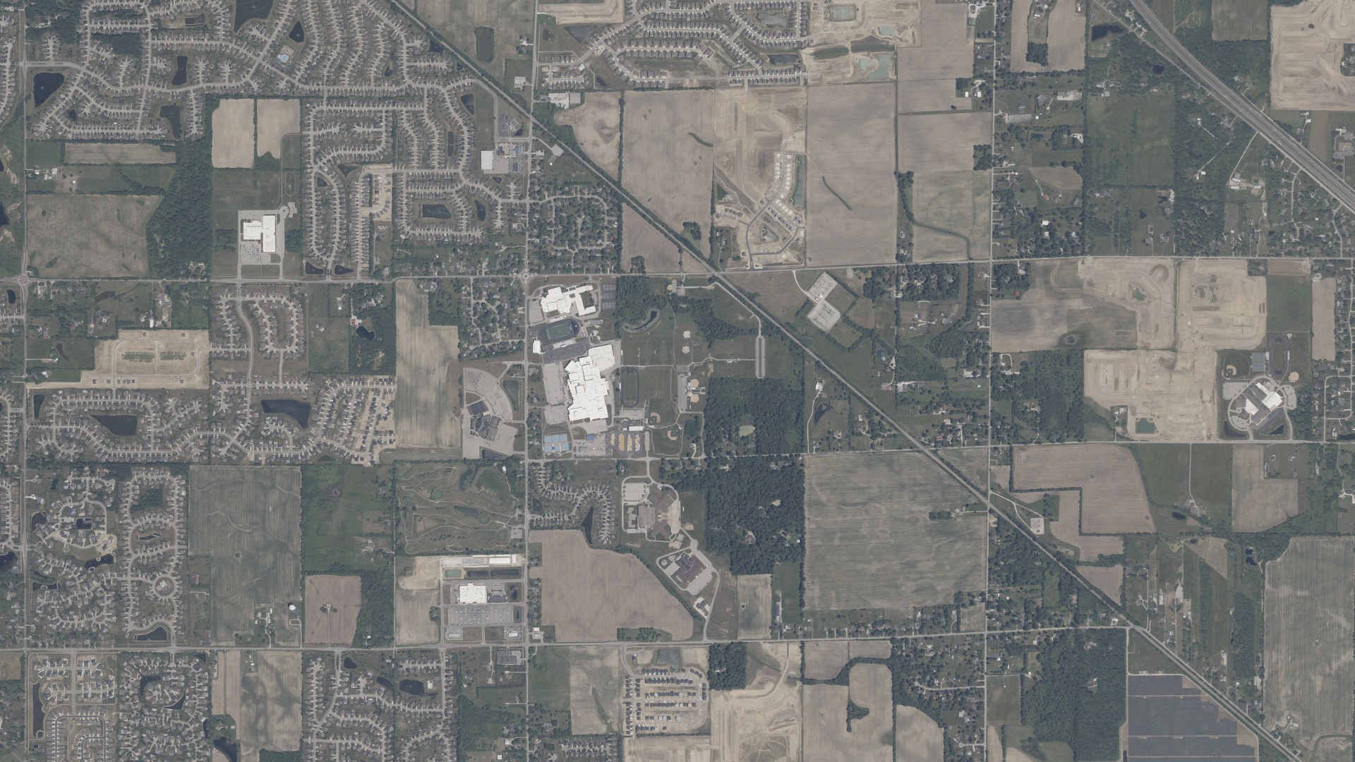 Aerial view of land around Franklin, Indiana