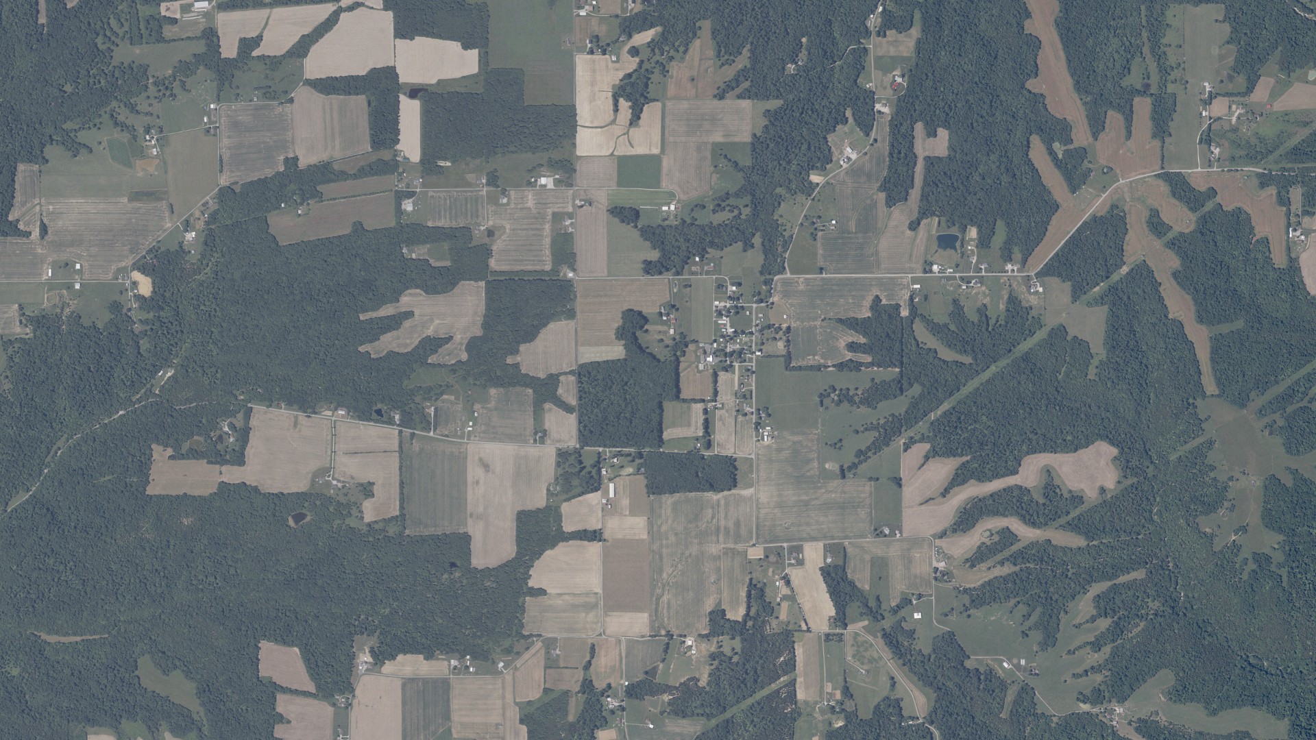 Natural-color aerial photograph of land around Canaan, Indiana