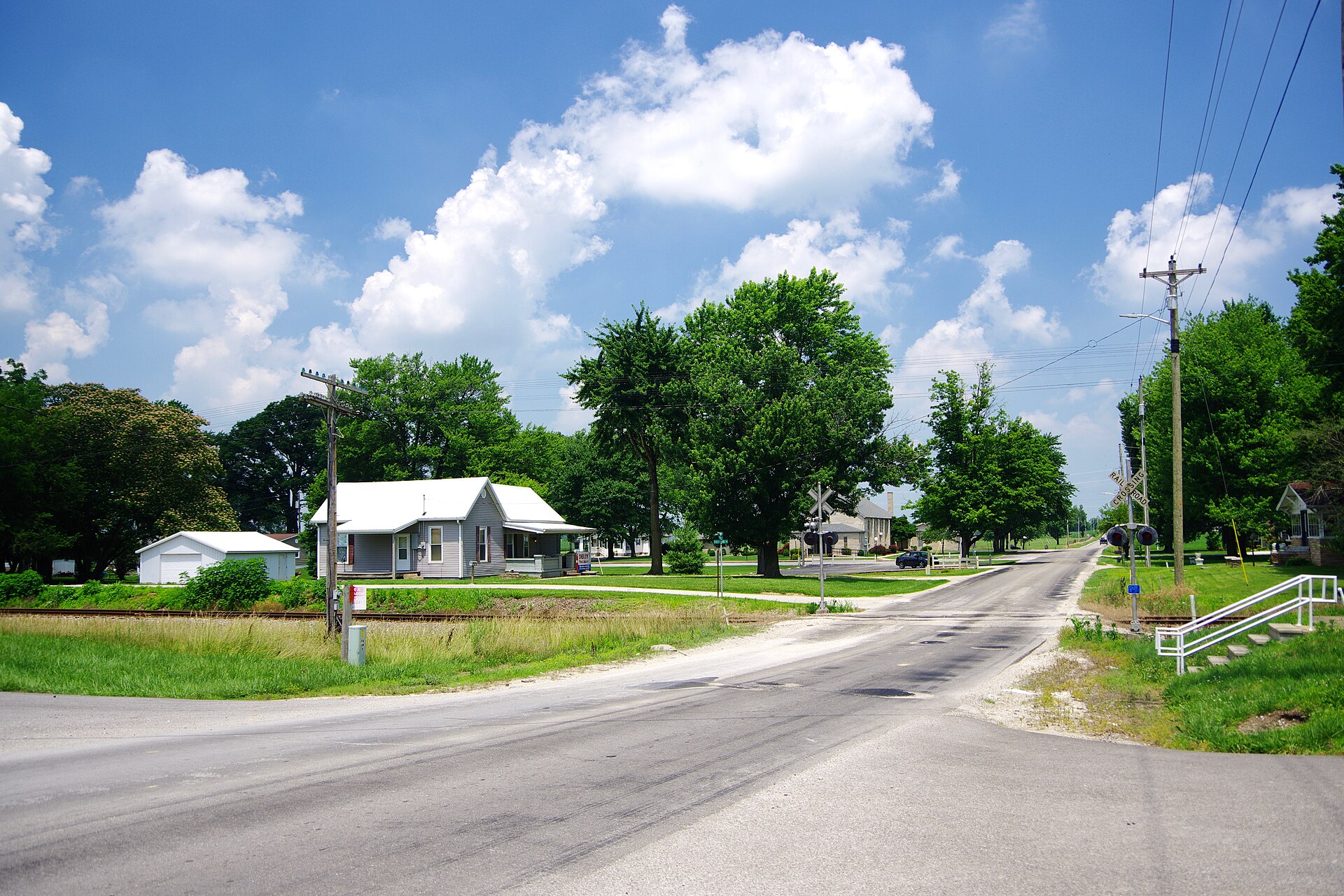 View along Main Street in Cannelburg, Indiana, United States.