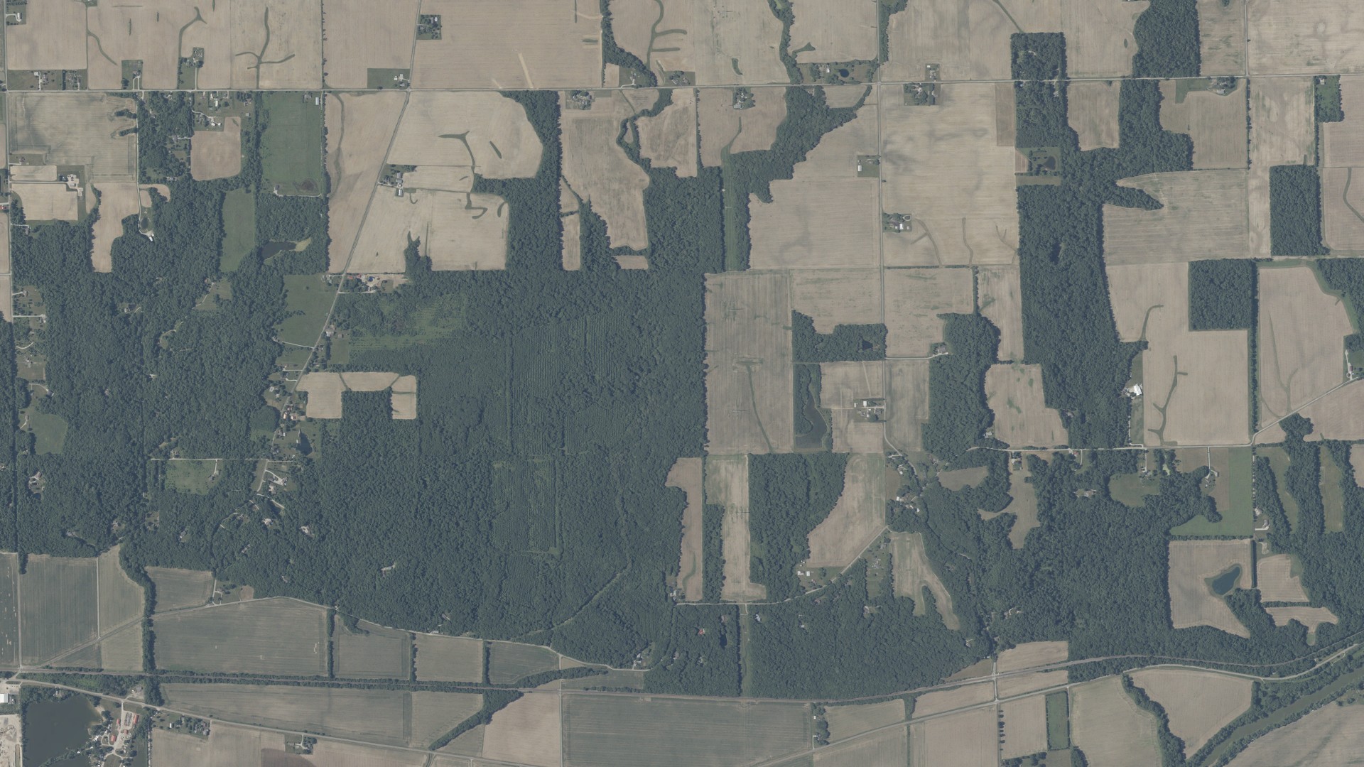 Aerial view of land around Erie, Indiana