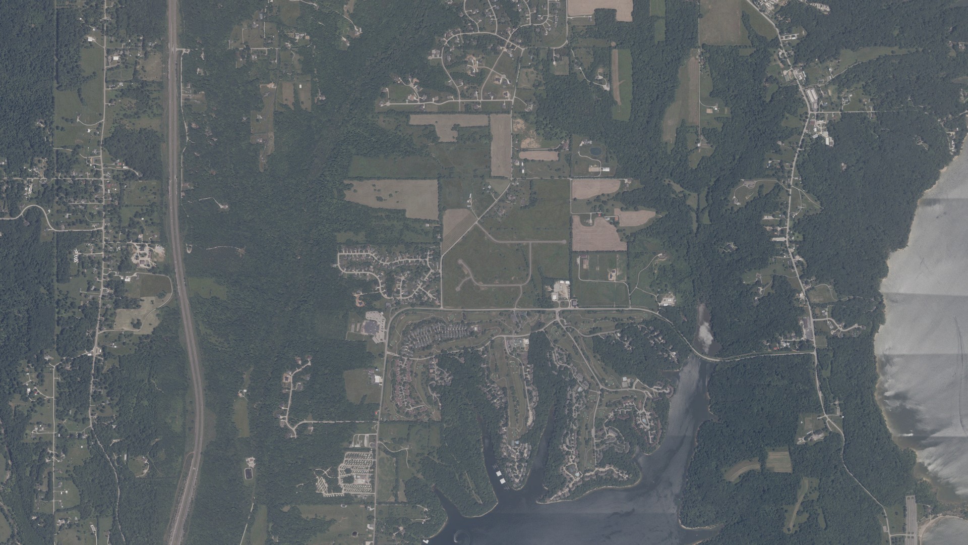 Aerial view of land around Clear Creek, Indiana