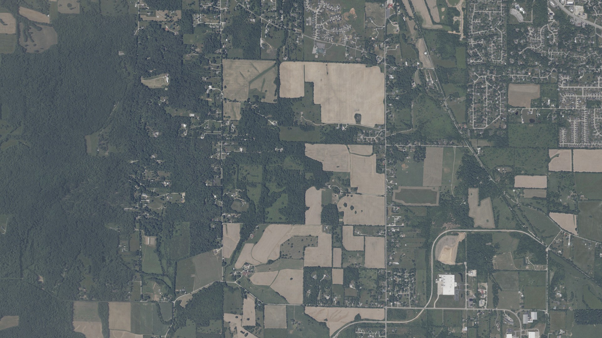Aerial view of land around Richland, Indiana